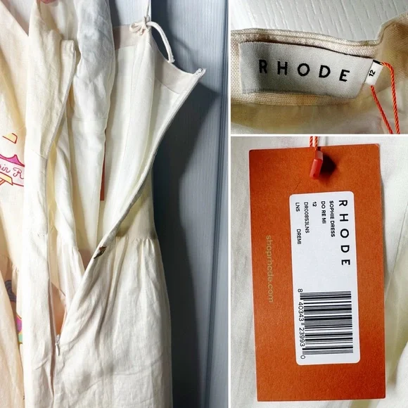 RHODE Sophie Linen Midi Dress Musical Print NWT Size 12 - Picture 6 of 16